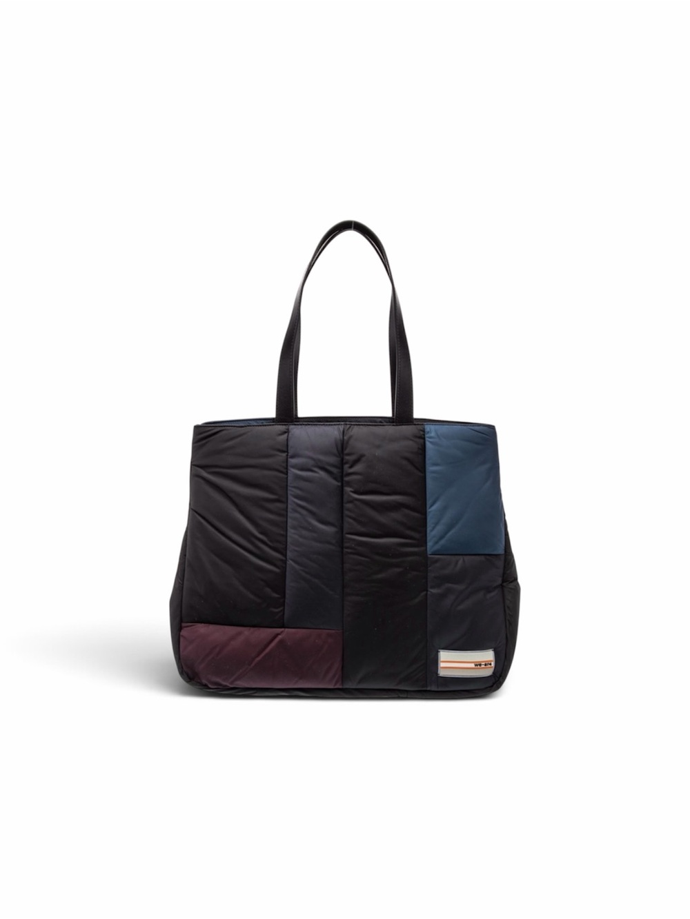 Patchwork Quilted Tote Bag in Black with Navy and Burgundy Accents